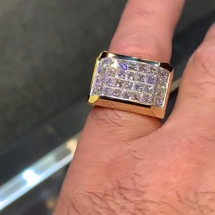 5ct Princess Cut White Moissanite Gold Handmade Men's Ring