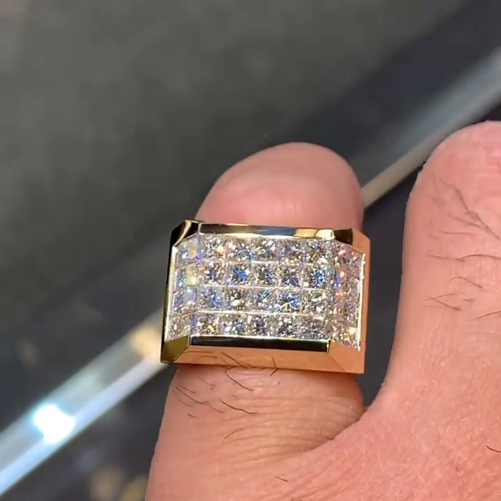 5ct Princess Cut White Moissanite Gold Handmade Men's Ring