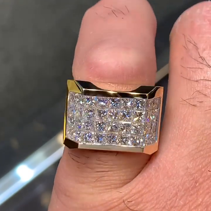 5ct Princess Cut White Moissanite Gold Handmade Men's Ring