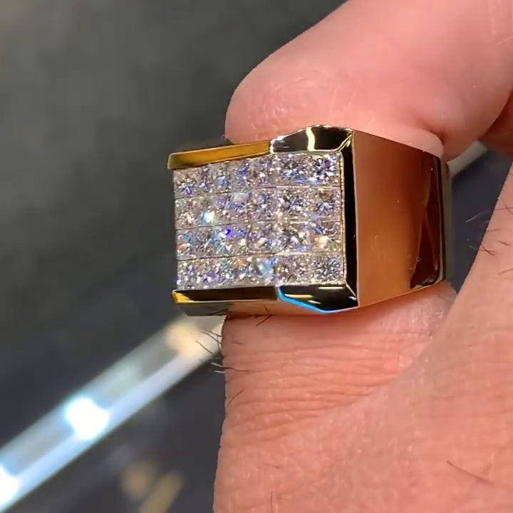 5ct Princess Cut White Moissanite Gold Handmade Men's Ring