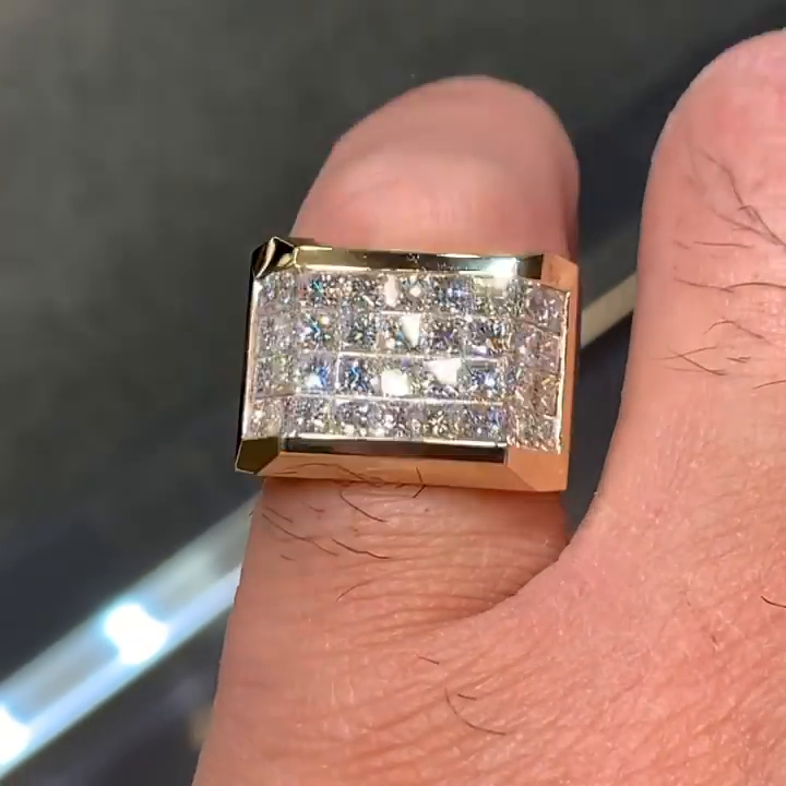 5ct Princess Cut White Moissanite Gold Handmade Men's Ring