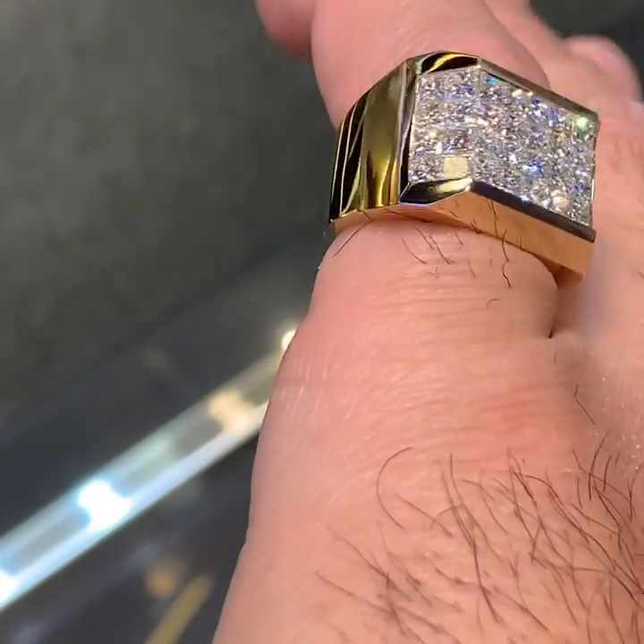 5ct Princess Cut White Moissanite Gold Handmade Men's Ring