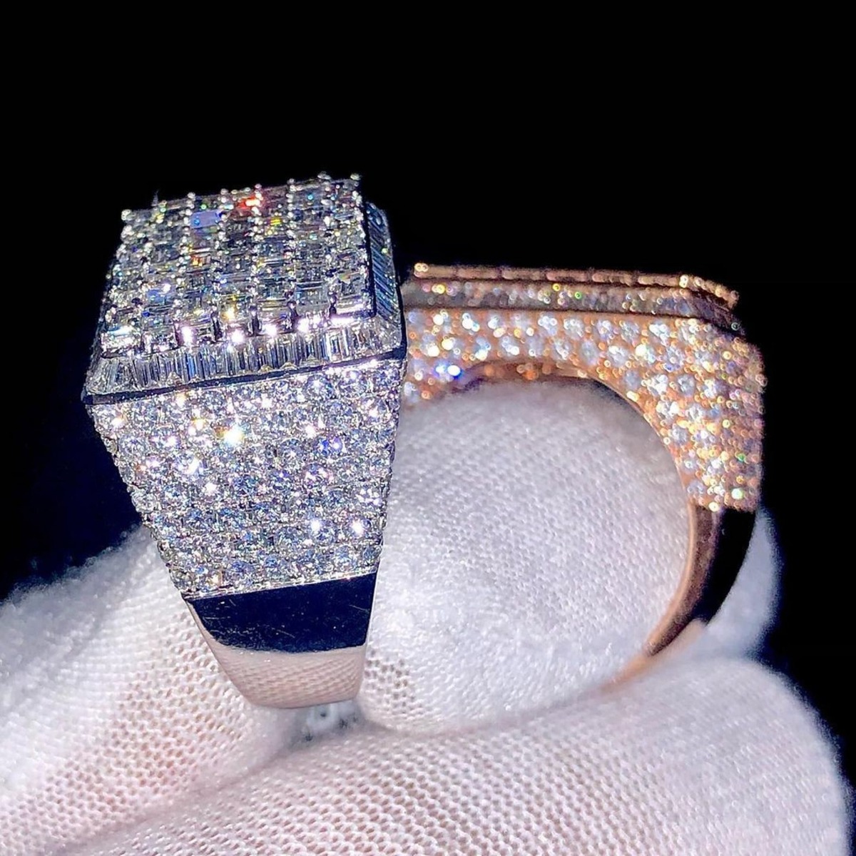 8ct Baguette Cut White Sapphire Half Pave Set Band Handmade Men's Ring