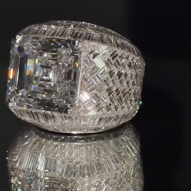 15ct Asscher Cut White Sapphire Handmade Luxury Bomb Men's Ring