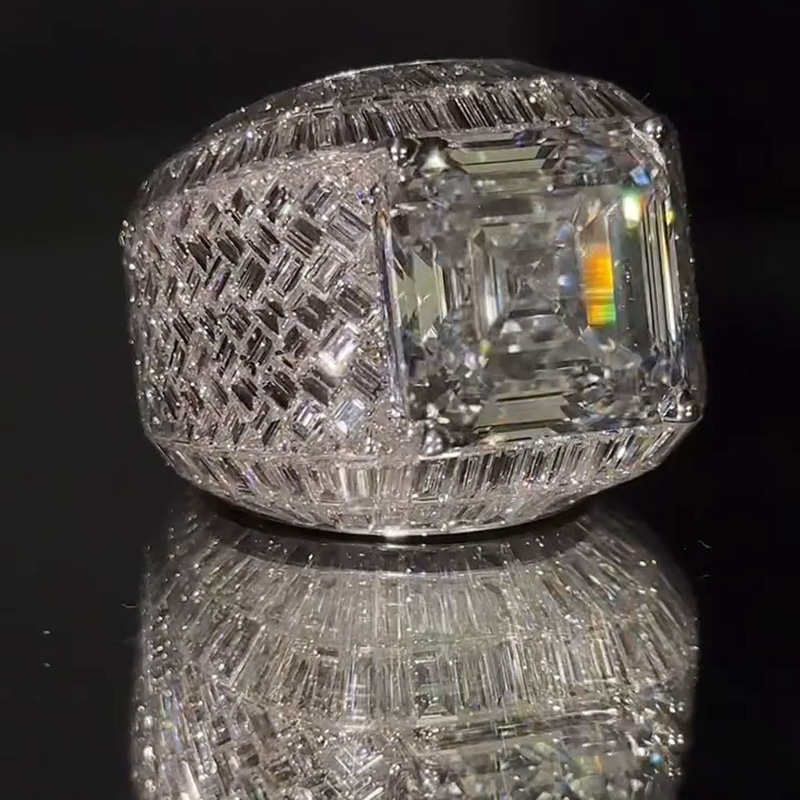 15ct Asscher Cut White Sapphire Handmade Luxury Bomb Men's Ring