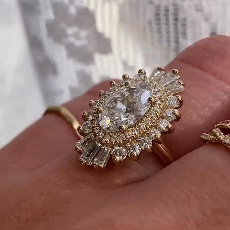 2ct Oval Cut White Sapphire Flower Design Yellow Gold Vintage Handmade Engagement Ring