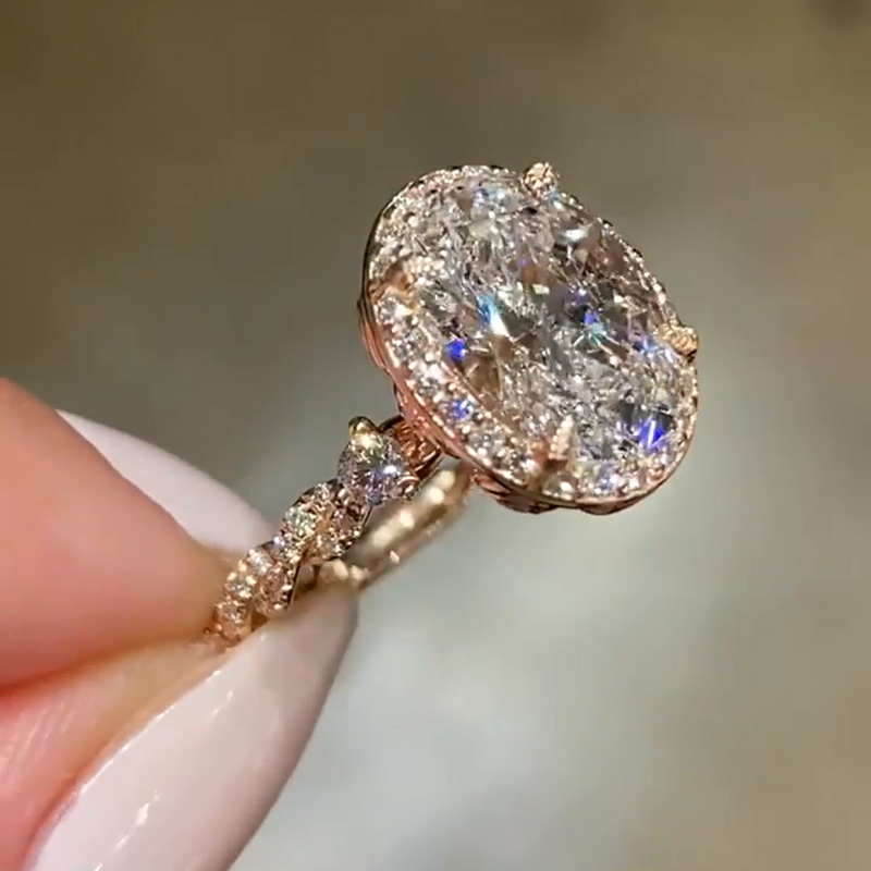 2.5ct Oval Cut White Sapphire Halo Ivy Band Design Rose Gold Vintage Handmade Engagement Ring