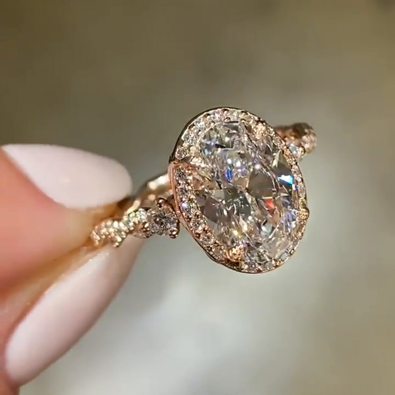 2.5ct Oval Cut White Sapphire Halo Ivy Band Design Rose Gold Vintage Handmade Engagement Ring