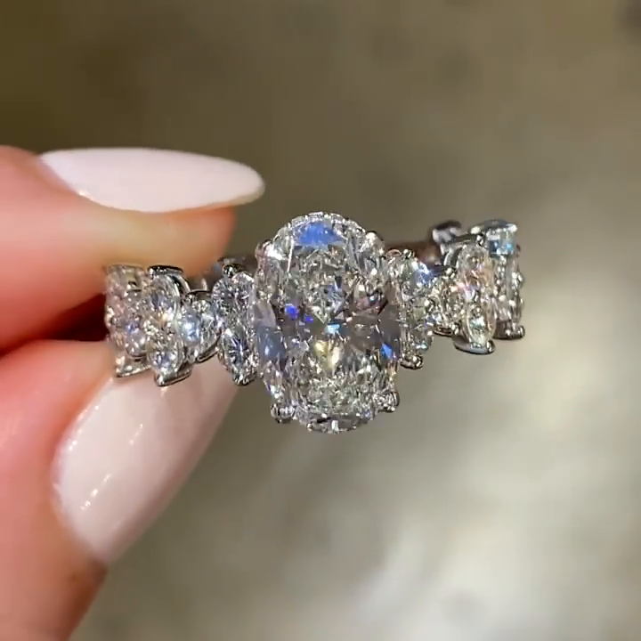 2.5ct Oval Cut White Sapphire Hidden Halo Vintage Handmade Engagement Ring