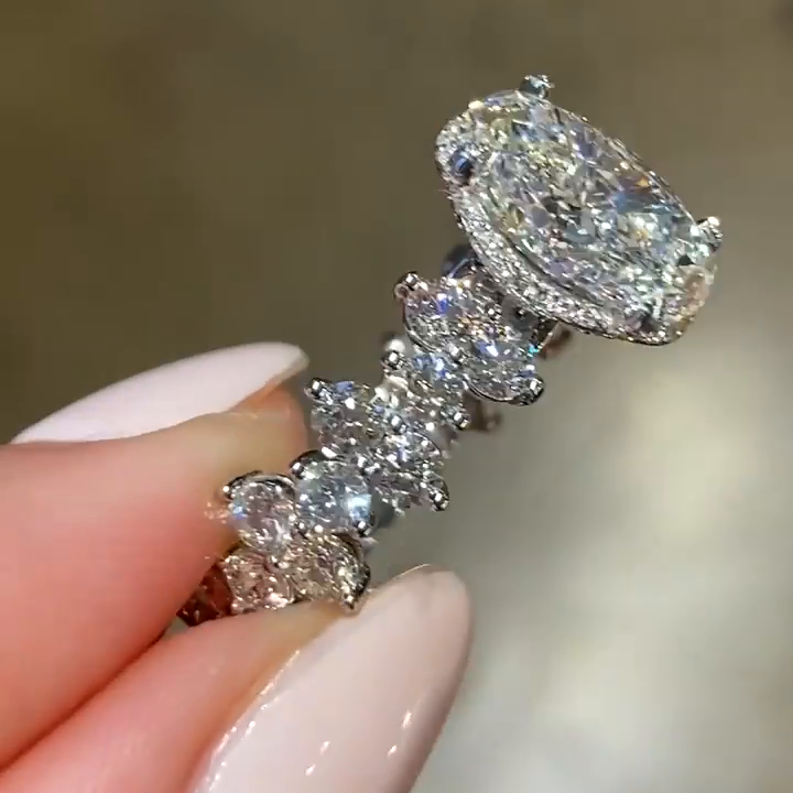 2.5ct Oval Cut White Sapphire Hidden Halo Vintage Handmade Engagement Ring