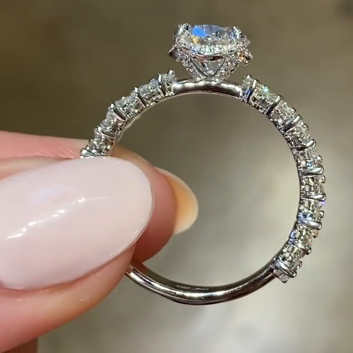 2.5ct Oval Cut White Sapphire Hidden Halo Vintage Handmade Engagement Ring