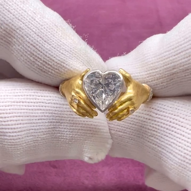 3ct Hreart Cut White Sapphire I Carry Your Heart With Me Handmade Adorned Hands Ring