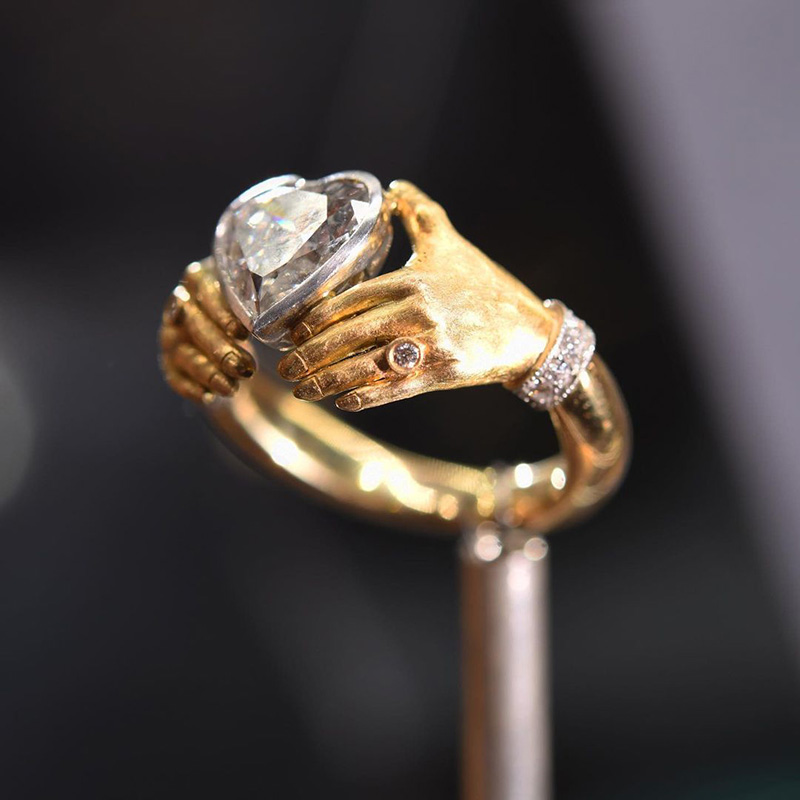 3ct Hreart Cut White Sapphire I Carry Your Heart With Me Handmade Adorned Hands Ring