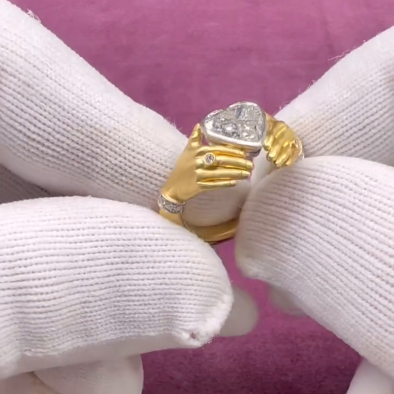 3ct Hreart Cut White Sapphire I Carry Your Heart With Me Handmade Adorned Hands Ring