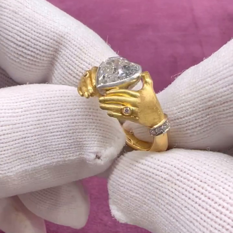 3ct Hreart Cut White Sapphire I Carry Your Heart With Me Handmade Adorned Hands Ring