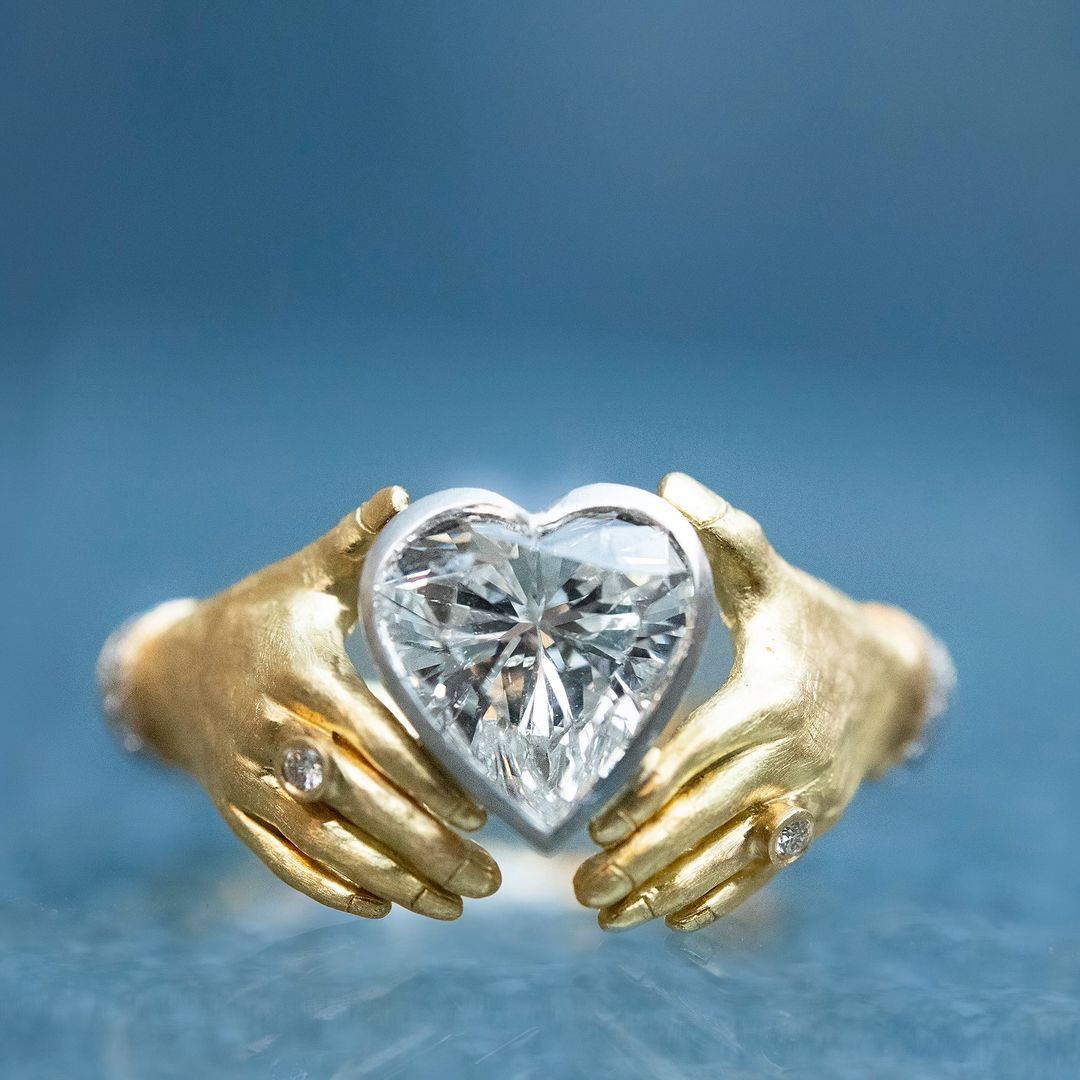 3ct Hreart Cut White Sapphire I Carry Your Heart With Me Handmade Adorned Hands Ring