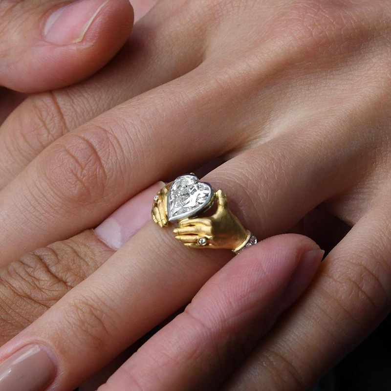 3ct Hreart Cut White Sapphire I Carry Your Heart With Me Handmade Adorned Hands Ring