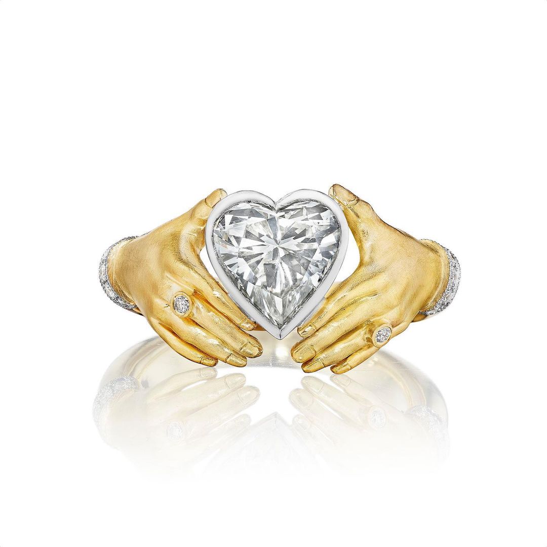 3ct Hreart Cut White Sapphire I Carry Your Heart With Me Handmade Adorned Hands Ring