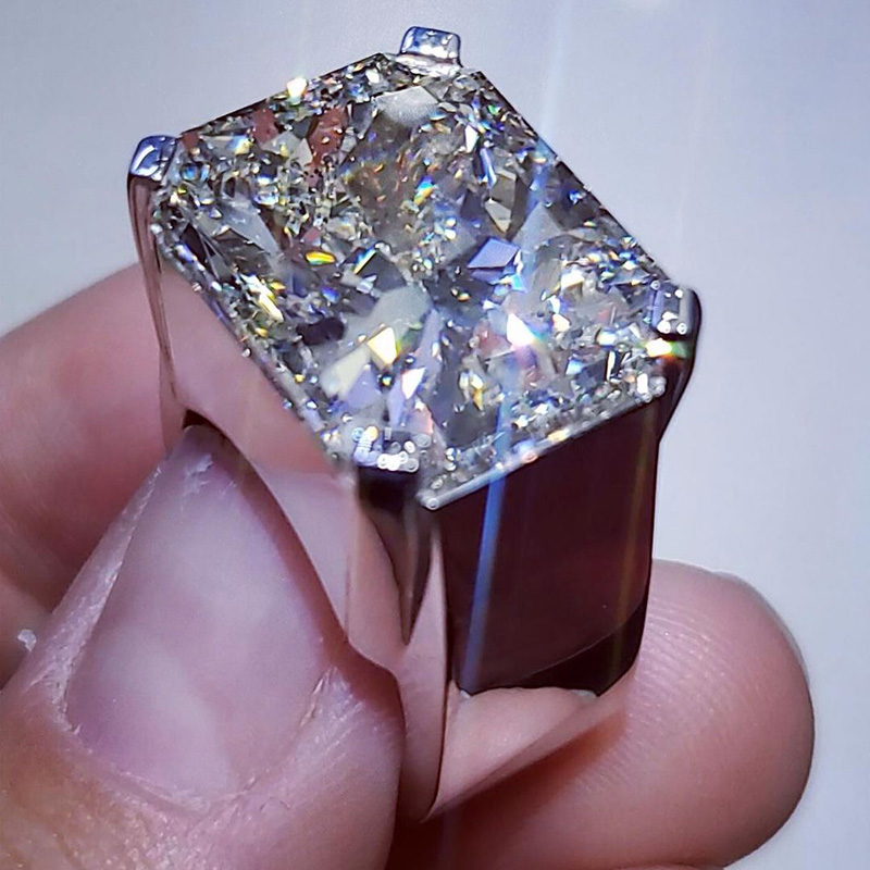 12ct Radiant Cut White Sapphire Handmade Sterling Silver Men's Ring