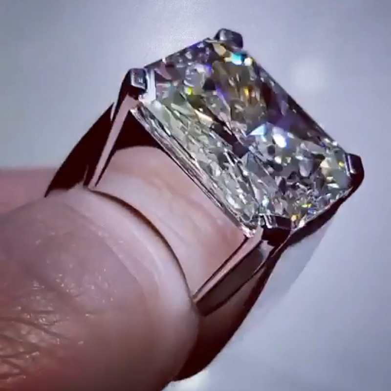 12ct Radiant Cut White Sapphire Handmade Sterling Silver Men's Ring