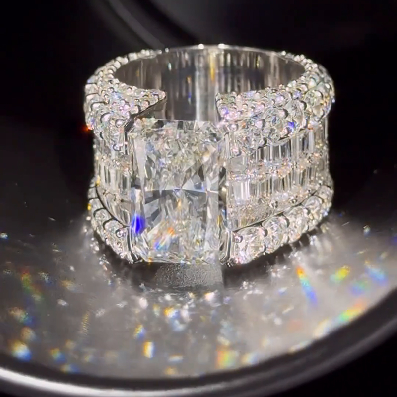 15ct Radiant Cut White Sapphire Timeless Elegant Handmade Sterling Silver Men's Ring