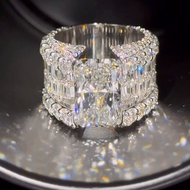 15ct Radiant Cut White Sapphire Timeless Elegant Handmade Sterling Silver Men's Ring