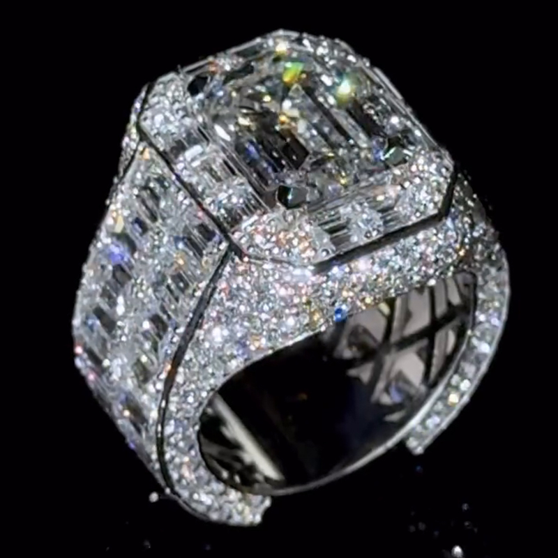 12ct Emerald Cut White Sapphire Luxury Sterling Silver Handmade Men's Ring