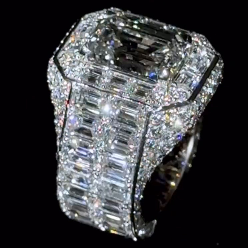 12ct Emerald Cut White Sapphire Luxury Sterling Silver Handmade Men's Ring