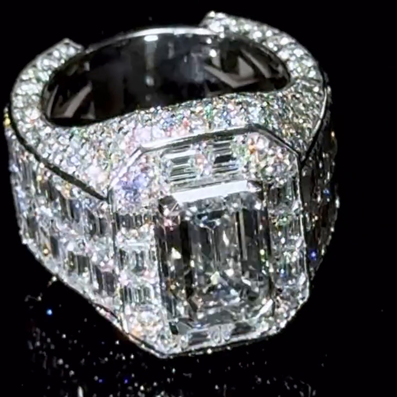 12ct Emerald Cut White Sapphire Luxury Sterling Silver Handmade Men's Ring