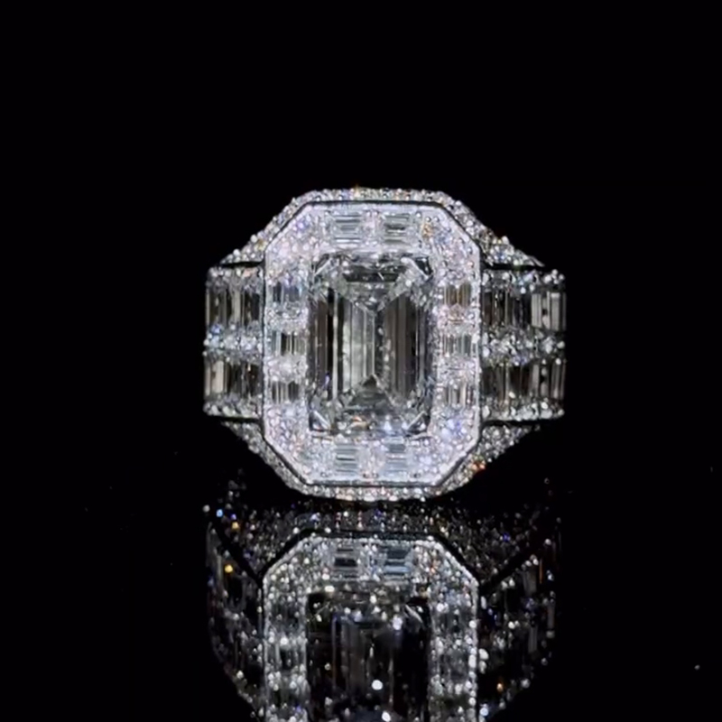 12ct Emerald Cut White Sapphire Luxury Sterling Silver Handmade Men's Ring