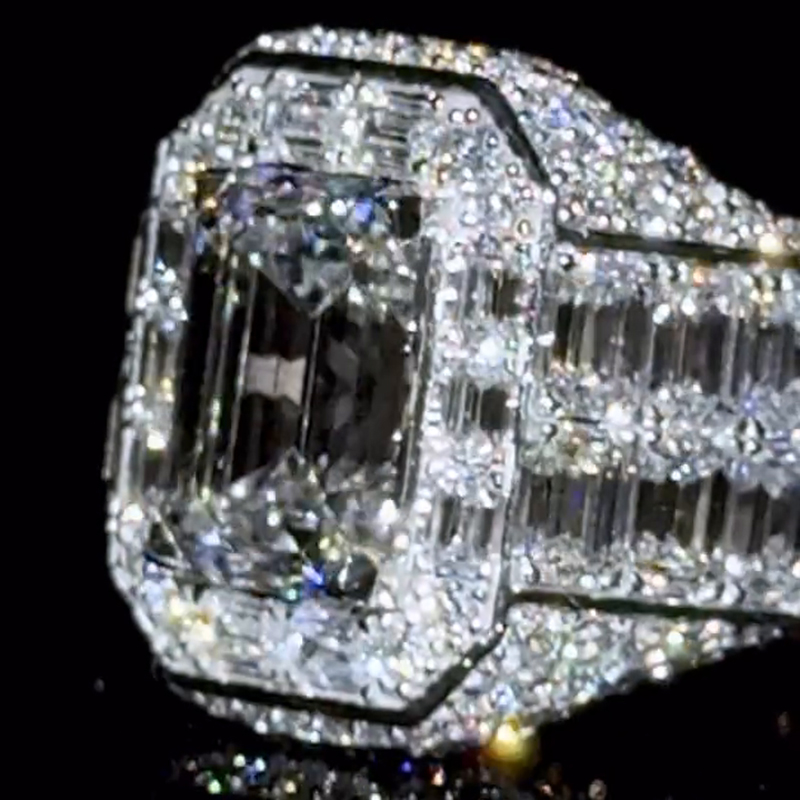 12ct Emerald Cut White Sapphire Luxury Sterling Silver Handmade Men's Ring