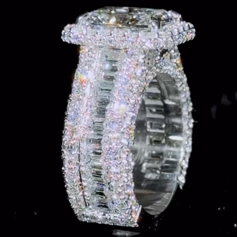 12ct Radiant Cut White Sapphire Halo Forever Handmade Men's Ring