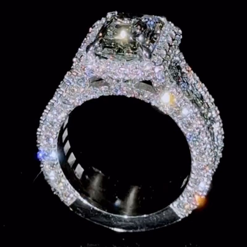 12ct Radiant Cut White Sapphire Halo Forever Handmade Men's Ring