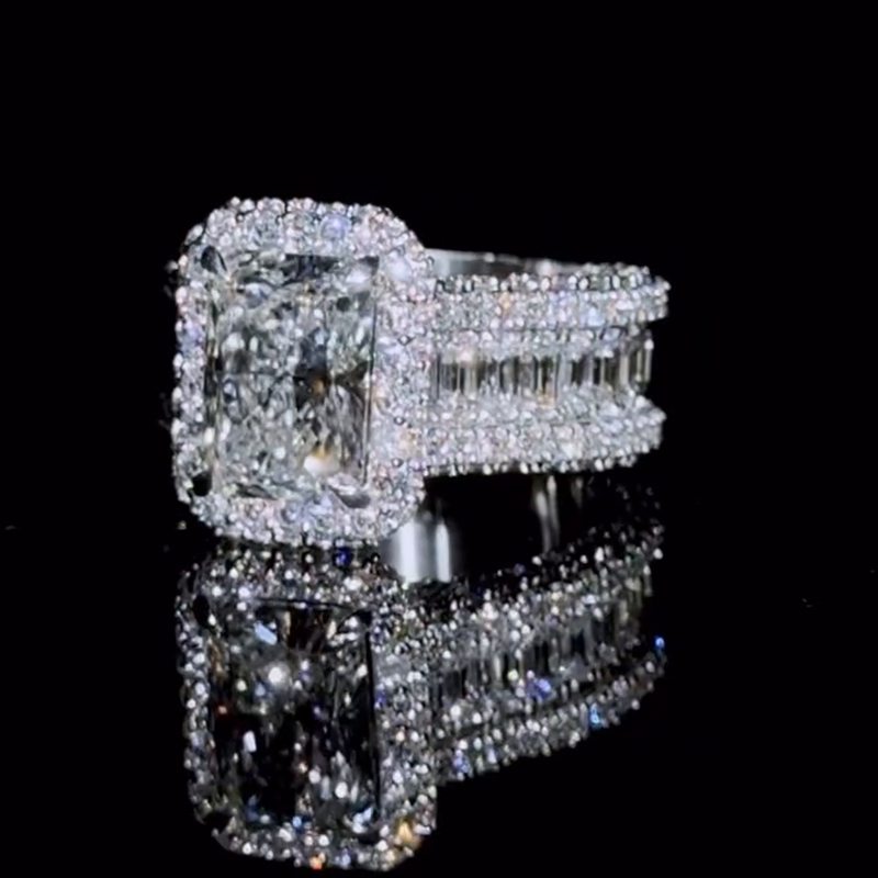 12ct Radiant Cut White Sapphire Halo Forever Handmade Men's Ring