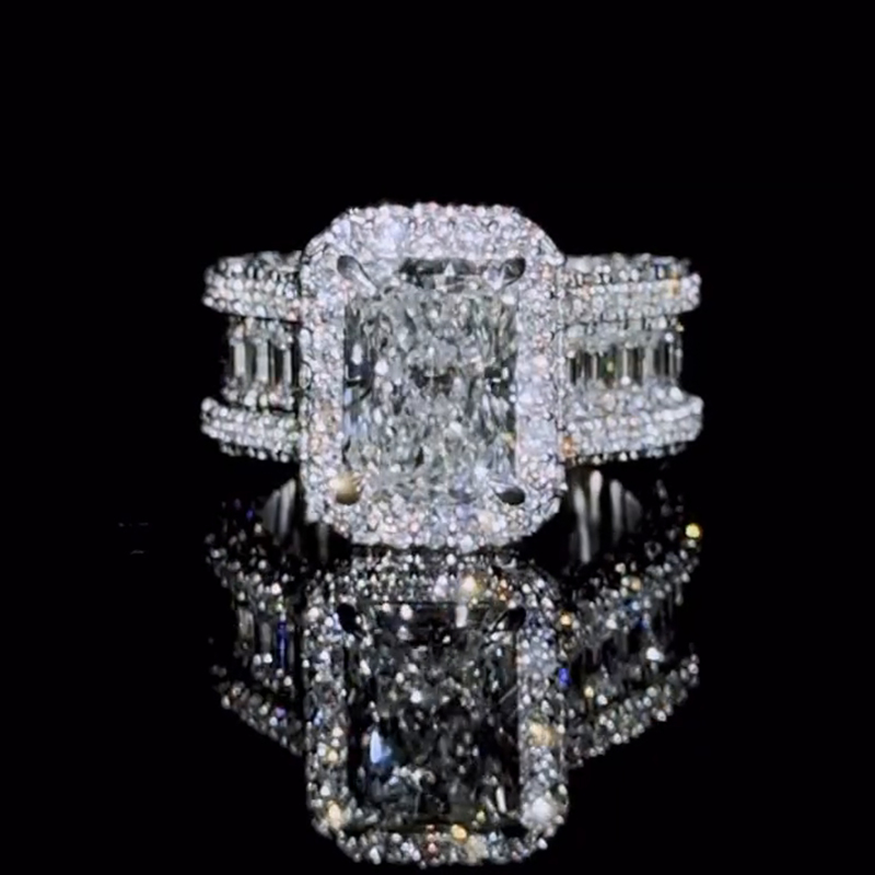 12ct Radiant Cut White Sapphire Halo Forever Handmade Men's Ring