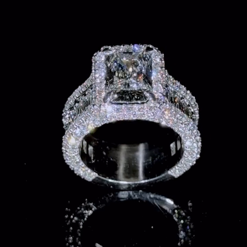 12ct Radiant Cut White Sapphire Halo Forever Handmade Men's Ring