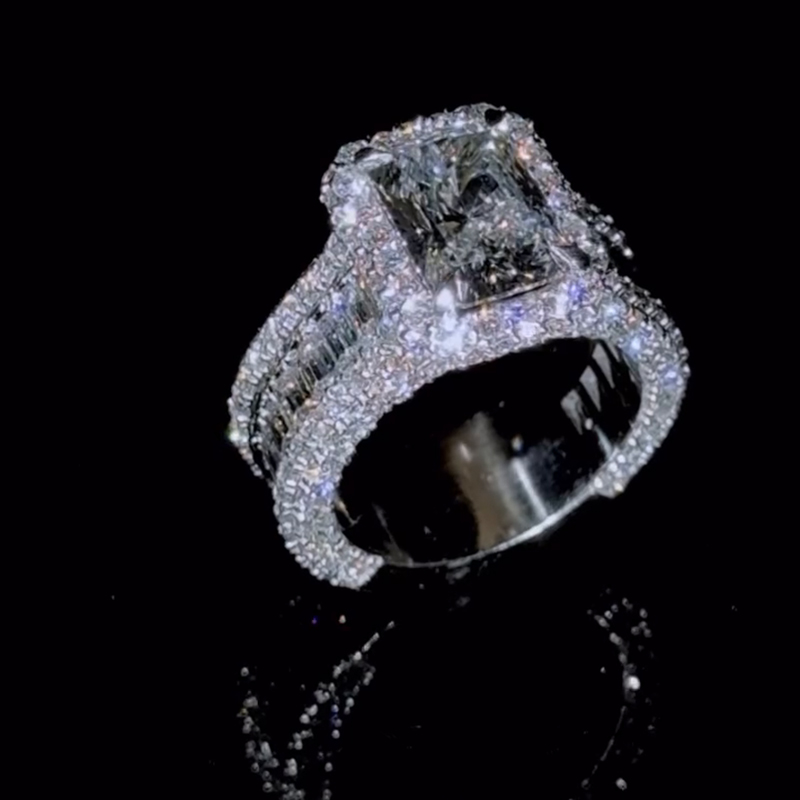 12ct Radiant Cut White Sapphire Halo Forever Handmade Men's Ring