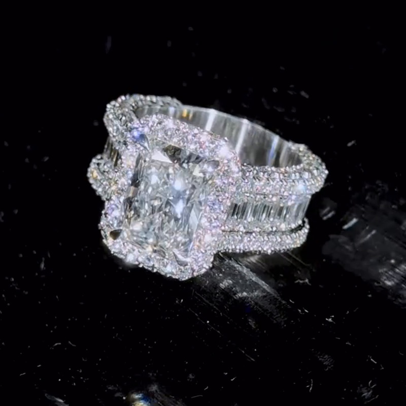 12ct Radiant Cut White Sapphire Halo Forever Handmade Men's Ring