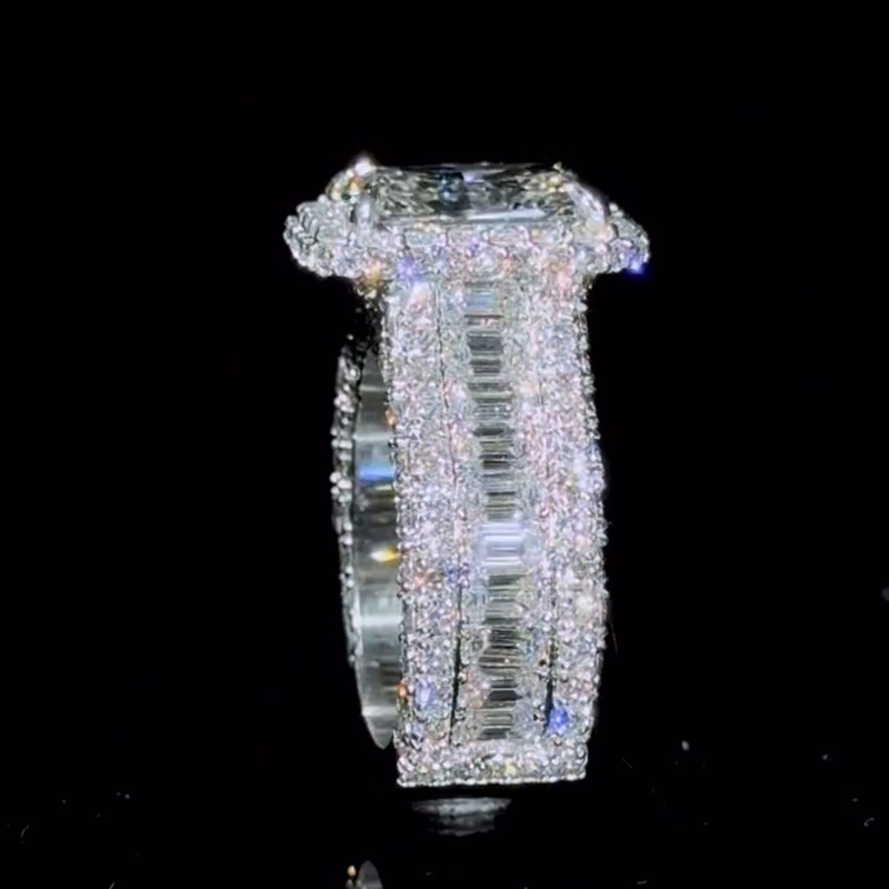 12ct Radiant Cut White Sapphire Halo Forever Handmade Men's Ring