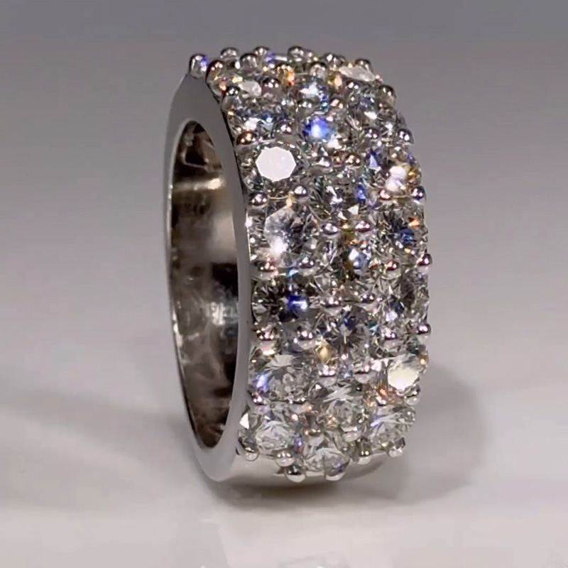 Round Cut White Sapphire Half Pave Set Classic Wedding Band