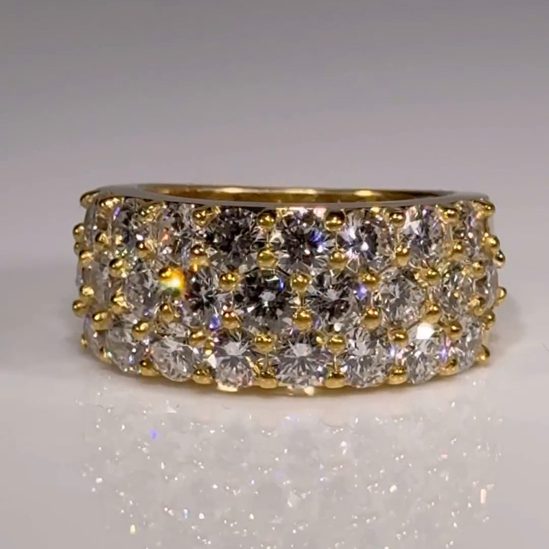 Round Cut White Sapphire Half Pave Set Classic Wedding Band