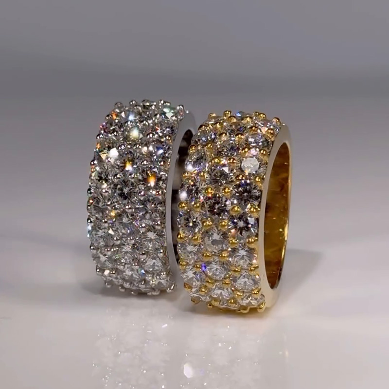 Round Cut White Sapphire Half Pave Set Classic Wedding Band