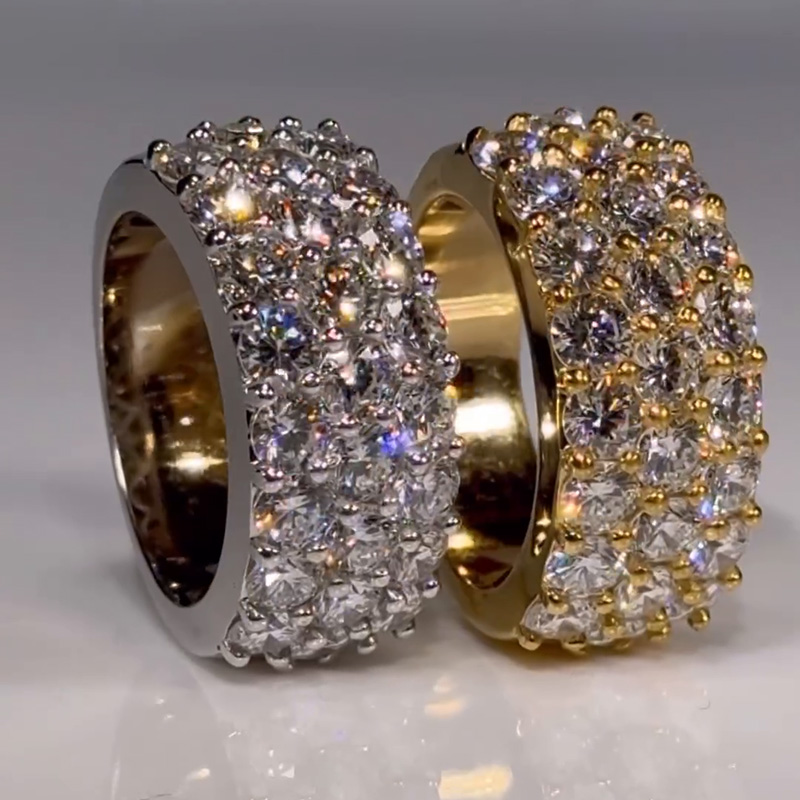 Round Cut White Sapphire Half Pave Set Classic Wedding Band