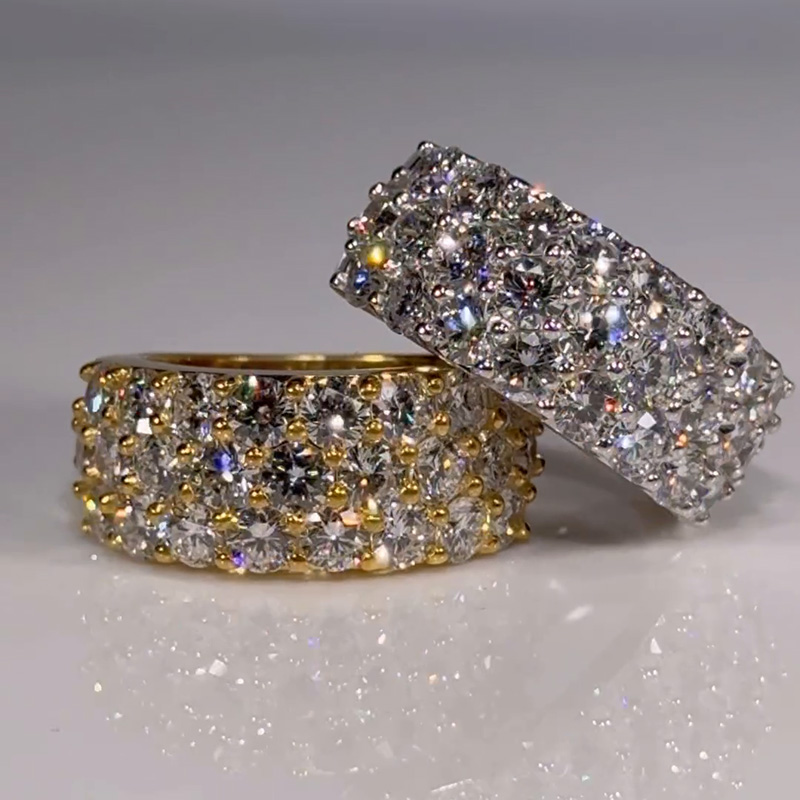 Round Cut White Sapphire Half Pave Set Classic Wedding Band