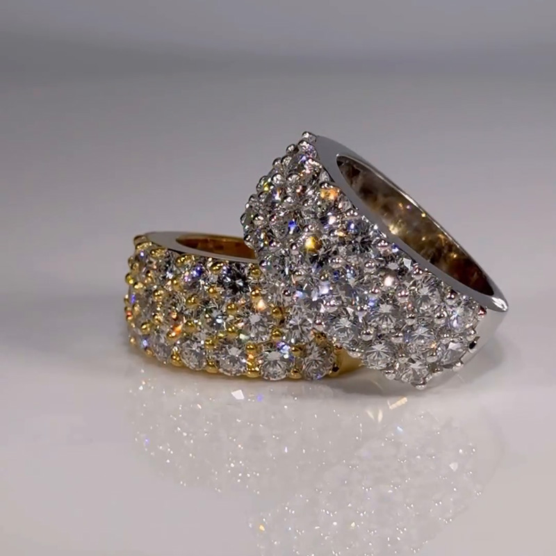 Round Cut White Sapphire Half Pave Set Classic Wedding Band