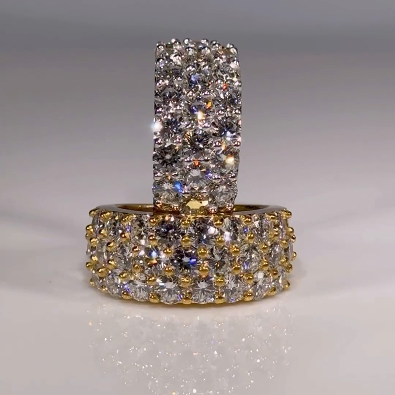 Round Cut White Sapphire Half Pave Set Classic Wedding Band