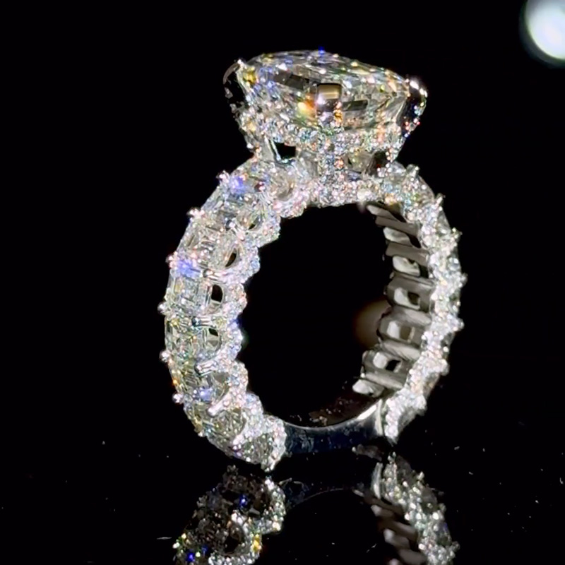 6.5ct Emerald Cut White Sapphire Sterling Silver Handmade Engagement Ring