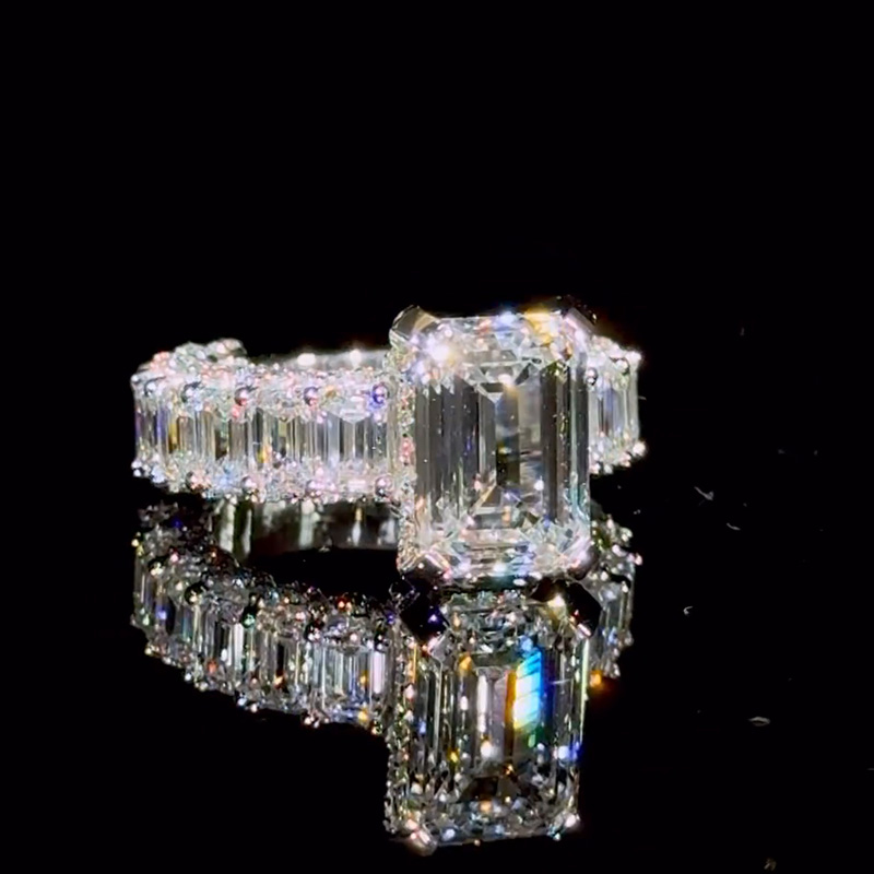 6.5ct Emerald Cut White Sapphire Sterling Silver Handmade Engagement Ring