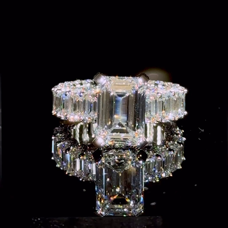 6.5ct Emerald Cut White Sapphire Sterling Silver Handmade Engagement Ring