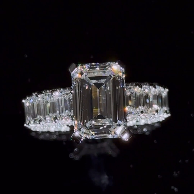 6.5ct Emerald Cut White Sapphire Sterling Silver Handmade Engagement Ring